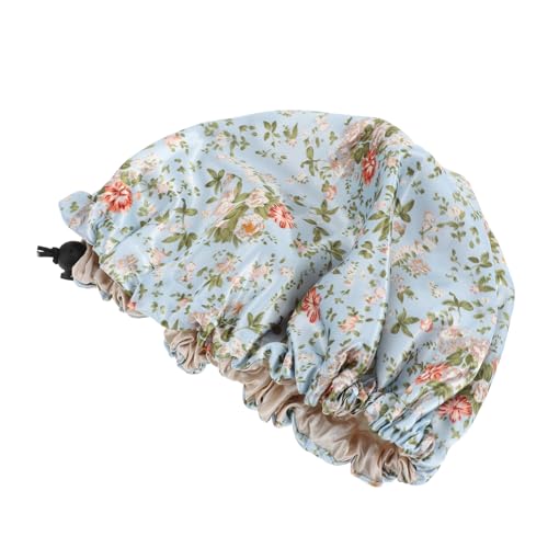 Veemoon Schlafmütze mit Verstellbarem Elastischem Polyester Atmungsaktiv Doppellagig mit Blumenmuster Haarschutz für Mädchen Leicht und Komfortabel für Schlaf Dusche und Hausarbeit von Veemoon