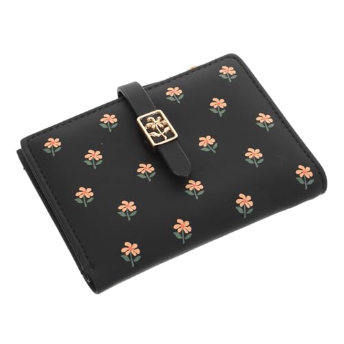 Veemoon Schlanke, Zweifach Faltbare Geldbörse: Kreditkartenetui, Kleine Geldbörse Mit Süßem Blumenmuster, Kartenetui Für Damen, Tragbar Zum Einkaufen Und Reisen, Schwarz von Veemoon