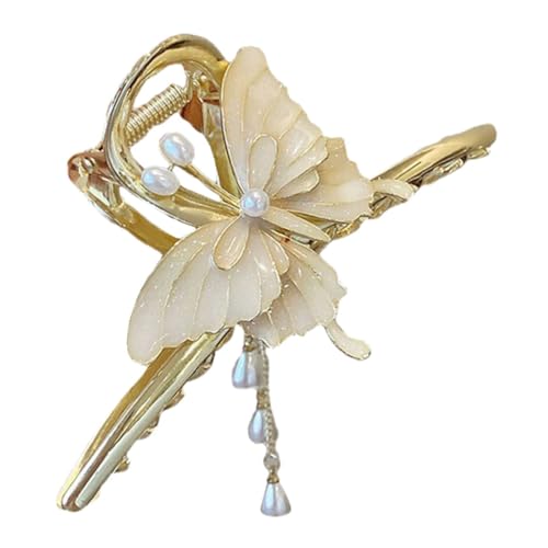 Veemoon Schmetterling Haarspange mit Perlen und Tassel Großer Haarklammer Clip für Dünnes und Dickes Haar Schmerzfreier Haarschmuck für Damen zu Hochzeit Party und Alltag von Veemoon