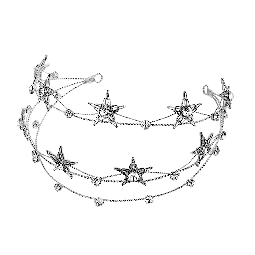 Veemoon Silberne Braut Tiara mit Fünf Punkte Sternen Strass Hochzeit Haarreif Eleganter Haarschmuck für Braut Verlobung Festliche Partys und Besondere Anlässe von Veemoon