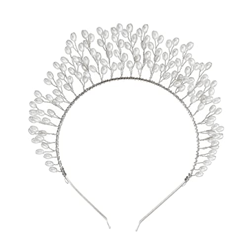 Veemoon Silberner Perlen Haarreif mit Übergroßer Krone Handgefertigtes Brautschmuck Haarband Künstliche Perlen Leichtes und Formstabiles Party Accessoire für Damen Auffälliges Kopfschmuck von Veemoon