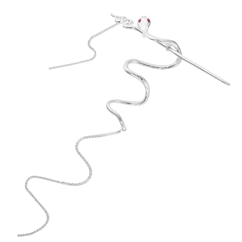 Veemoon Silberner Schlangen Haarstab mit Anhänger Quaste Langer Haarnadel Haarklammer für Damen Vintage Haarstyling Accessoire Eleganter Haarkunststab für Dutt und Hochsteckfrisuren von Veemoon