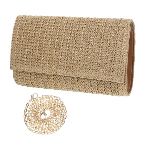 Veemoon Simuliertes Strohpaket gewebt Umhängetasche aus gewebtem Stroh gewebte Kupplung Strohtasche für Damen Clutch-Geldbörsen aus Stroh Strohhandtasche kleine Strohtasche Polyester Beige von Veemoon
