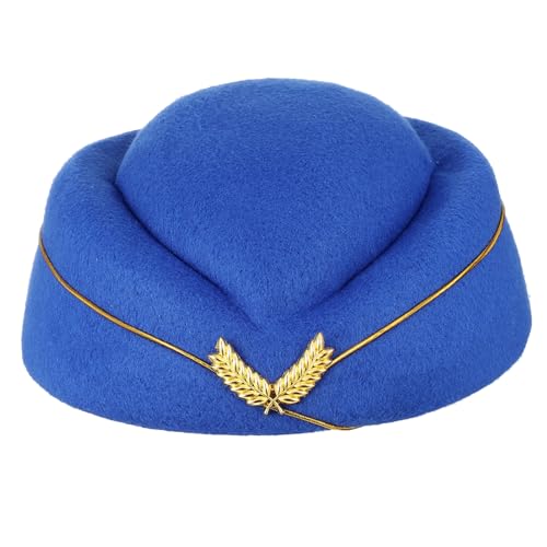 Veemoon Stewardess Hut Für Damen – Vintage Flugbegleiter Mütze Aus Wollfilz - Königsblau - Größe M – Perfektes Kostümzubehör Für Flugbegleiter Und Cosplay Veranstaltungen von Veemoon