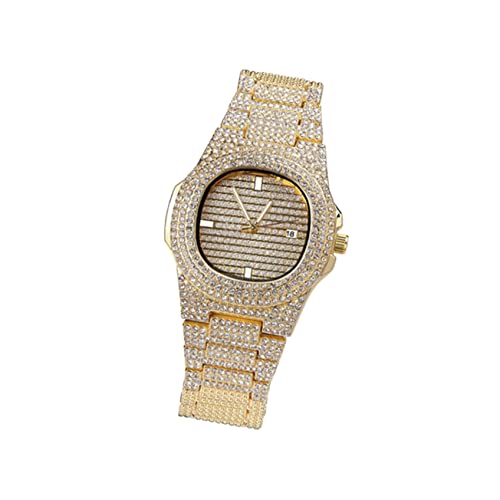 Veemoon Male Rhinestone Zircon Watch Elegante Quarzuhr Mit Goldenem Stahlarmband Für Männer Und Frauen Perfektes Zu Weihnachten Valentinstag Und Besonderen Anlässen von Veemoon