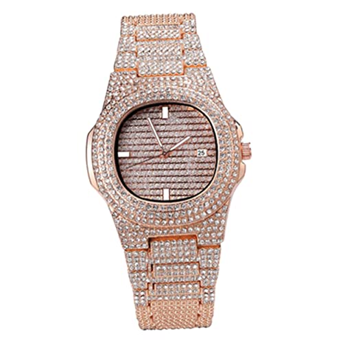Veemoon Männer Armbanduhr Mit Wasserstein-zirkon Modische Quarz-Uhr Im Hip-hop-Stil Elegante Roségoldene Edelstahlarmbanduhr Für Besondere Anlässe Und von Veemoon