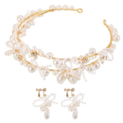 Veemoon Teiliges Brautschmuck set mit Imitationsperlen Tiara und Ohrsteckern Stilvolle Haaraccessoires für Damen Stilvolles Hochzeitsschmuck set für Braut und Brautjungfer von Veemoon