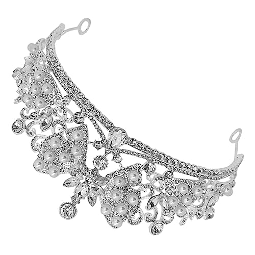 Veemoon Tiara Krone mit Strass und Perlen Hochzeit Haarreif für Braut und Mädchen Raffinierte Schmetterlings Design Robustes für Hochzeiten Bälle und Festlichkeiten von Veemoon