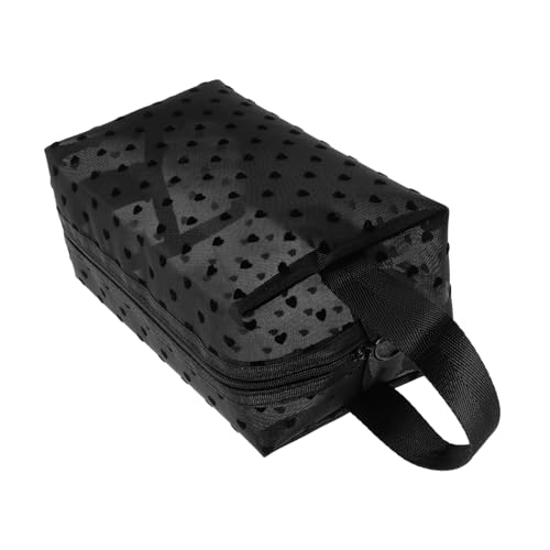 Veemoon Transparente Kosmetiktasche aus Robustem Nylon Mesh Tragbare Schminktasche mit Reißverschluss Handlicher Kulturbeutel für Reisen Damen Make Up Organizer mit Stilvollem Herz Design von Veemoon