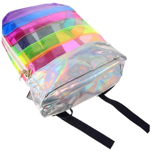 Veemoon Transparenter Rucksack Für Junge Mädchen Buntes Design Mit Glänzenden Streifen Schulranzen Aus PVC Mit Großer Kapazität Für Einkauf Und Tagesausflüge von Veemoon
