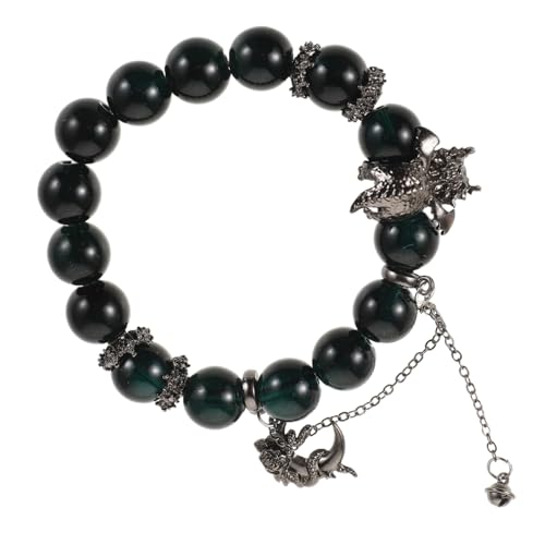Veemoon Unisex Armband Dunkelgrüne Perlen Handgefertigt Robuste Materialien Mond Schlange Drache Anhänger Modisches Schmuckstück für Damen und Herren Alltagsschmuck von Veemoon