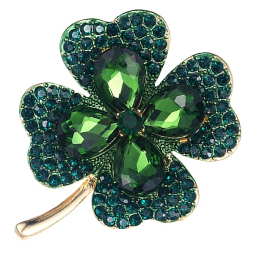 Veemoon Vierblättriges Kleeblatt-Corsage bunt Smaragd elegant Mode Stifte St. Patrick's Day Brosche Kleidung Dekoration Brosche Anstecknadel für Hüte Brosche Clips Metall Green von Veemoon