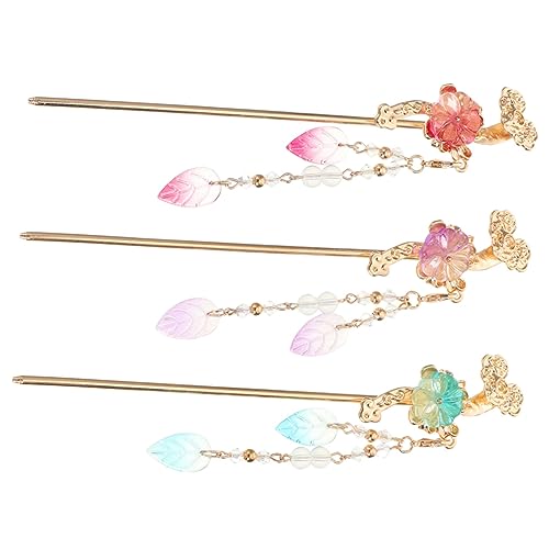 Veemoon Vintage Haarstäbe 3 Stück Blumenhaarnadel mit Quaste Chinesischer Haarstab für Hochzeiten Damen Haarschmuck Retro Haarknoten Zubehör von Veemoon