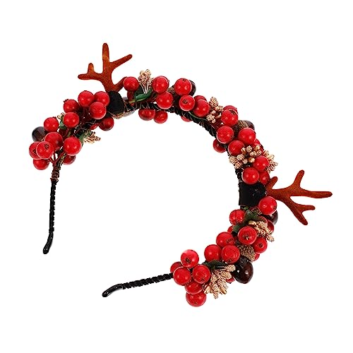 Veemoon Weihnachtliches Hirschgeweih Stirnband Damen Rentier Kostüm Haarreif Rotes Mori Design Festlicher Kopfschmuck für Cosplay Winterfeiern von Veemoon
