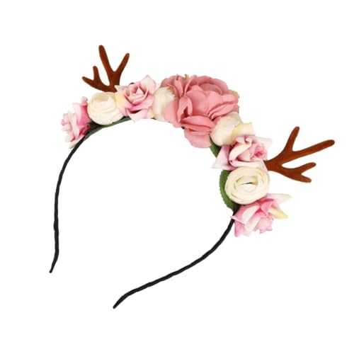 Veemoon Weihnachts Haarreif mit Elastischem Geweih und Blumen Weiches Rentier Stirnband für Karneval Kostüm und Festtagsfeiern Einheitsgröße für Mädchen Langlebiges Haarschmuck Accessoire von Veemoon