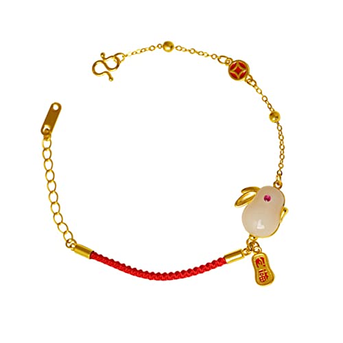 Veemoon Zodiac Rabbit String Bracelet Handgewebtes Armband für Jahr Hasen Glücksarmband für Freunde Familie Elegantes Neujahr Symbolisiert Wohlstand Gesundheit von Veemoon