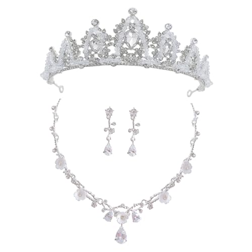 Veemoon mit Strass Haarreif Halskette und Ohrclips aus Legierung Langlebig und Farbbeständig für Geburtstage Bühnenauftritte und Festliche Anlässe Teiliges Mädchen Schmuck von Veemoon