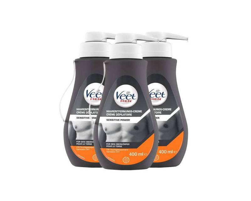Veet MEN Enthaarungscreme Sensitive Power (3 x 400ml), Spar-Pack, 3 St., Schnelle & effektive Haarentfernung für Männer in nur 5-10 Minuten, im praktisachen Spender mit Spatel von Veet MEN