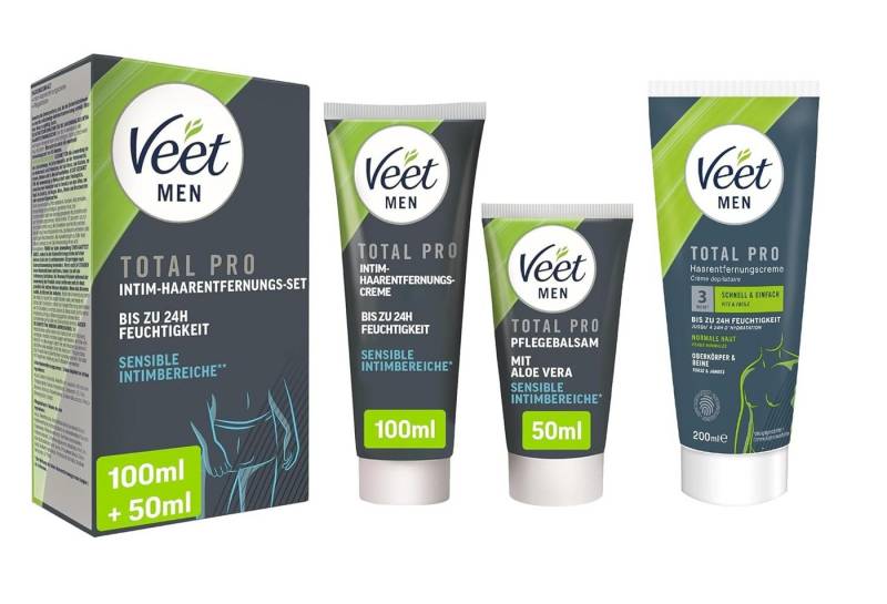 Veet MEN Enthaarungscreme Set mit Creme 100ml & Pflegebalsam 50ml + Creme Power Effect 200ml, Haarentfernungs-Set, 3 St., für den ganzen Körper, inkl. sensiblen Intimbereich von Veet MEN