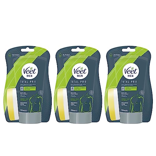 Veet Dusch Enthaarungscreme 3er Pack für Männer für schnelle und effektive Haarentfernung unter der Dusche Veet Men Haarentfernungscreme 3x150ml von Veet