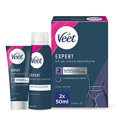 Veet Expert Haarentfernungsset für Intimzonen des Körpers, Haarentfernungscreme für Damen, 50 ml und Multi-Foeffizienter Schaum, 50 ml von Veet