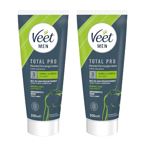 Veet Men Haarentfernungscreme für Oberkörper & Beine - Enthaarungscreme für Männer, Haarentfernung in 5-10 Minuten - 2 x 200 ml Tube & Spatel von Veet