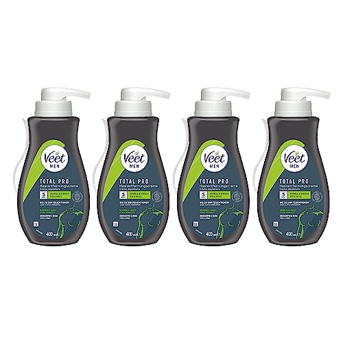 Veet for Men 400 ml Enthaarungscreme Sensitive für Männer schnelle und effektive Haarentfernung in nur 5-10 Minuten, 4x400 ml (4er Pack) von Veet