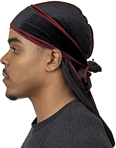 Veeta Superior Velvet Durag – Weiche Samt-Durags für Damen und Herren, Lange, doppelt breite Träger, seidiges Durag-Futter, dreifach genäht, Black Widow, Einheitsgröße von Veeta