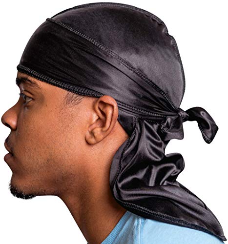 Veeta Superior Silk Durag – Glatte Seide Durag für Damen und Herren, lange doppelt breite Träger, Außennaht, Dreifachstich-Du Rag, Black Widow, Einheitsgröße von Veeta