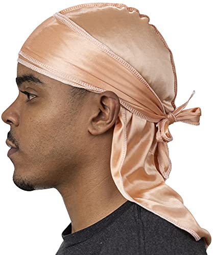 Veeta Superior Silk Durag – Glatte Seide Durag für Damen und Herren, lange doppelt breite Träger, Außennaht, Dreifachstich-Du Rag, Roségold, Einheitsgröße von Veeta