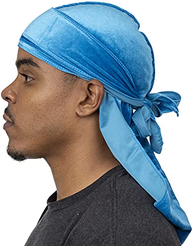 Veeta Superior Velvet Durag – Weiche Samt-Durags für Damen und Herren, Lange, doppelt breite Träger, seidiges Durag-Futter, dreifach genäht, Babyblau, Einheitsgröße von Veeta