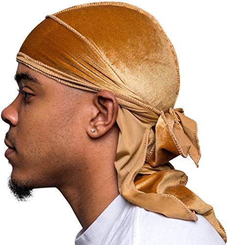 Veeta Superior Velvet Durag – Weiche Samt-Durags für Männer und Frauen, Lange, doppelt breite Träger, seidiges Durag-Futter, dreifach genäht, Gold, Einheitsgröße von Veeta