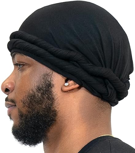 Veeta Überlegener Halo-Turban, Seidensatin, gefüttert, Kopfwickel, vorgebundener Turban für Damen und Herren, Turban Durag Wave Cap, Schwarz, Einheitsgröße von Veeta