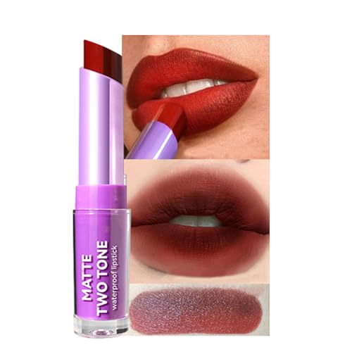 Lipgloss Mattstift,Nude Matte Lippenstift Langanhaltend wasserfest Zweifarbig | Samtiger, nicht verblassender, hochpigmentierter, antihaftbeschichteter Becher für Mädchen und Frauen als Veeteah von Veeteah