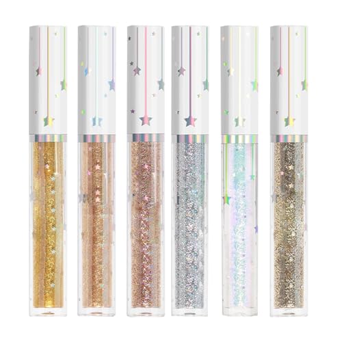 Veeteah Flüssige Glitzer-Eyeliner,Glitzer-Eyeliner-Flüssigkeit,Wasserfestes 6-Farben-Eyeliner-Stift-Augen-Make-up-Set | Langlebiger, wischfester Glitzer-Eyeliner in Bleistiftfarbe für Frauen von Veeteah