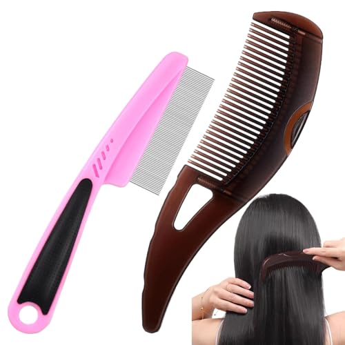 Veeteah Kopfhautfegerkamm, Läusepflückerkamm - Feinzahn-Läusebürste aus Edelstahl mit Ölansammlung und Kopfhautkamm,Entfernung Massage Haarbürste Hohlzahn Läuse Pick für Männer und Kinder von Veeteah