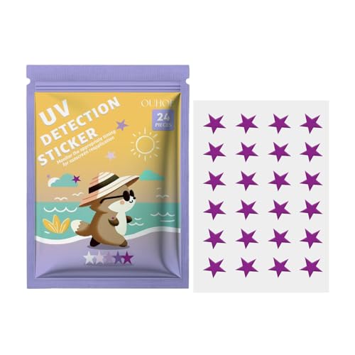 Veeteah UV-Erkennungsaufkleber für Sonnenschutzmittel, Erinnerung an Sonnenschutzpflaster - 24 Count SPF Sensing UV-Aufkleber | 5er-Pack Sonnenschutz-Erinnerungsaufkleber, Sonnenpflaster zur von Veeteah