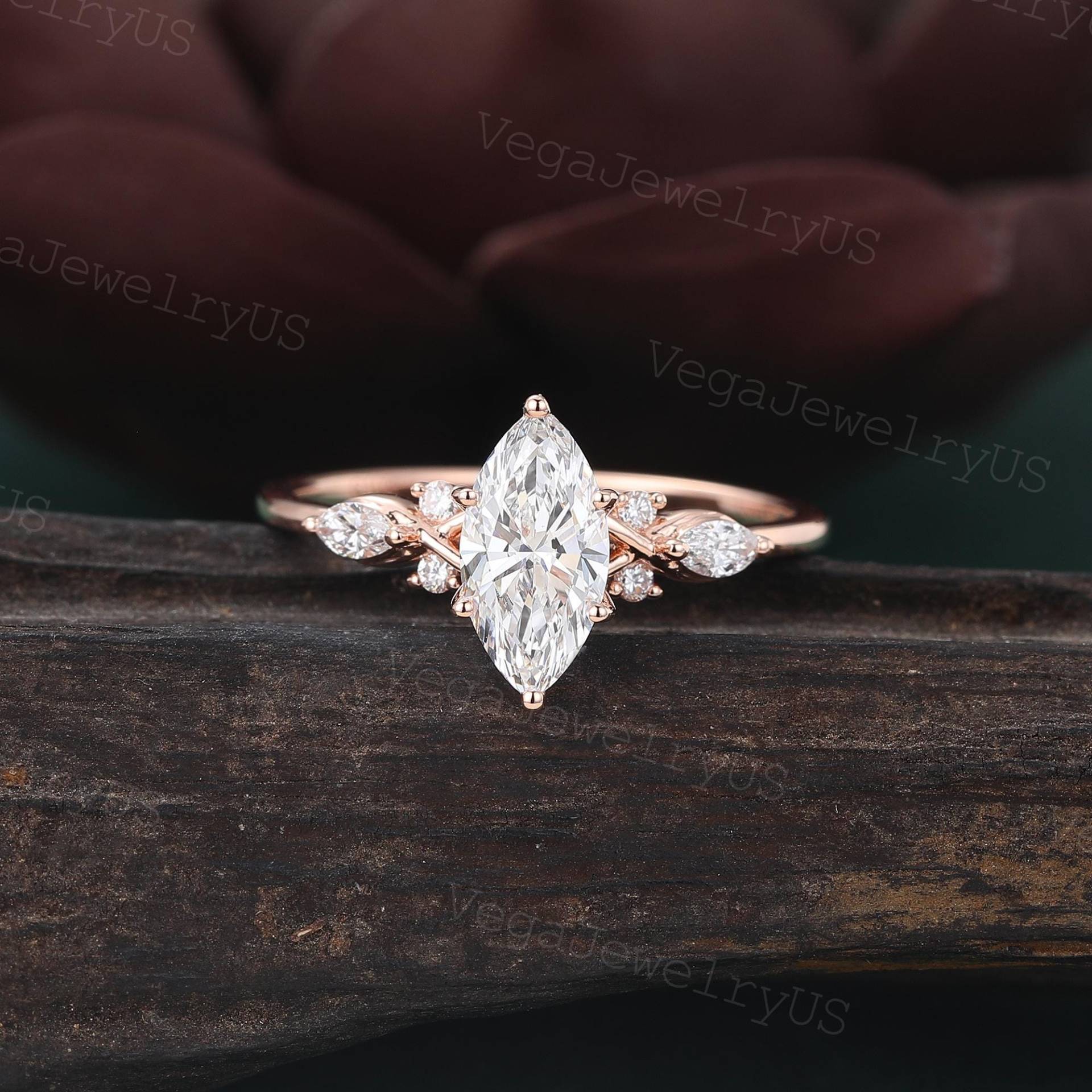 1Ct Marquise Schnitt Lab Grown Diamant Verlobungsring 14K Rose Gold Cluster Braut Diamantring Inspiriert Versprechen Ehering Igi Zertifiziert von VegaJewelryUS