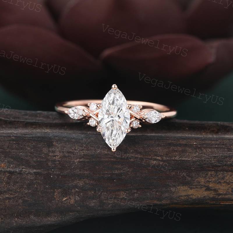 1Ct Marquise Schnitt Lab Grown Diamant Verlobungsring 14K Rose Gold Cluster Braut Diamantring Inspiriert Versprechen Ehering Igi Zertifiziert von VegaJewelryUS