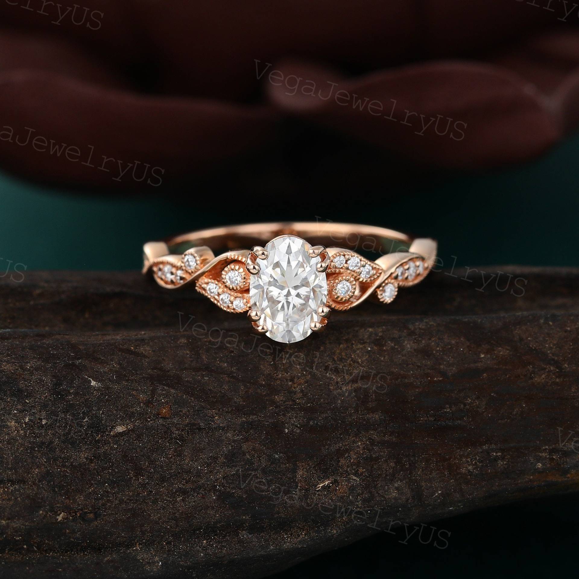 Oval Moissanite Verlobungsring Vintage Rosegold Einzigartige Diamant Brautring Jahrestag Versprechen Ring Für Frauen von VegaJewelryUS