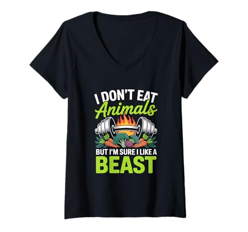 Damen Animal Lover Gewichtheber Vegetarisch Vegan Bodybuilder T-Shirt mit V-Ausschnitt Damen Animal Lover Gewichtheber Vegetarisch Vegan Bodybuilder T-Shirt mit V-Ausschnitt von Vegan Bodybuilder Vegetarian Gym Motivation