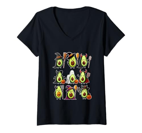 Damen Gruppe Avocados Cosplay Hexe Boo Geister Halloween Vegetarisch T-Shirt mit V-Ausschnitt von Vegan Halloween Costume