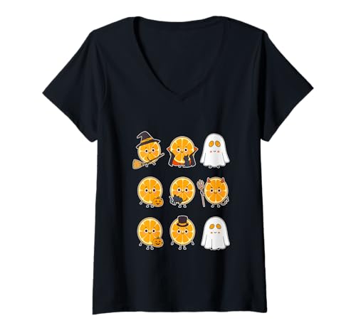 Damen Gruppenorangen Cosplay Hexe Boo Geister Halloween Vegetarisch T-Shirt mit V-Ausschnitt von Vegan Halloween Costume