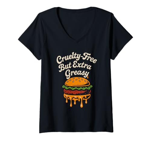 Damen Lustiges veganes Junk Food Meme Pommes Pizza auf Pflanzenbasis T-Shirt mit V-Ausschnitt Damen Lustiges veganes Junk Food Meme Pommes Pizza auf Pflanzenbasis T-Shirt mit V-Ausschnitt von Vegan Junk Squad Food Humor Powered by Pizza