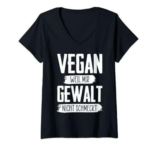 Damen Vegan weil mir Gewalt nicht schmeckt T-Shirt mit V-Ausschnitt von Vegan Statement Sprüche Ernährung