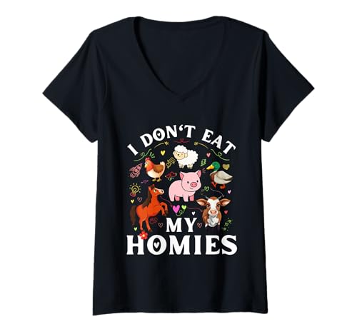 Damen I Don't Eat Homies Lustige Vegane und Vegetarische Liebhaber T-Shirt mit V-Ausschnitt von Vegan Vegetarian Lovers Team Gifts Vegetarianism