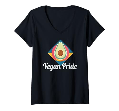 Damen Vegan Pride - Avocado Artsy T-Shirt mit V-Ausschnitt von Vegan and Proud Design Co.