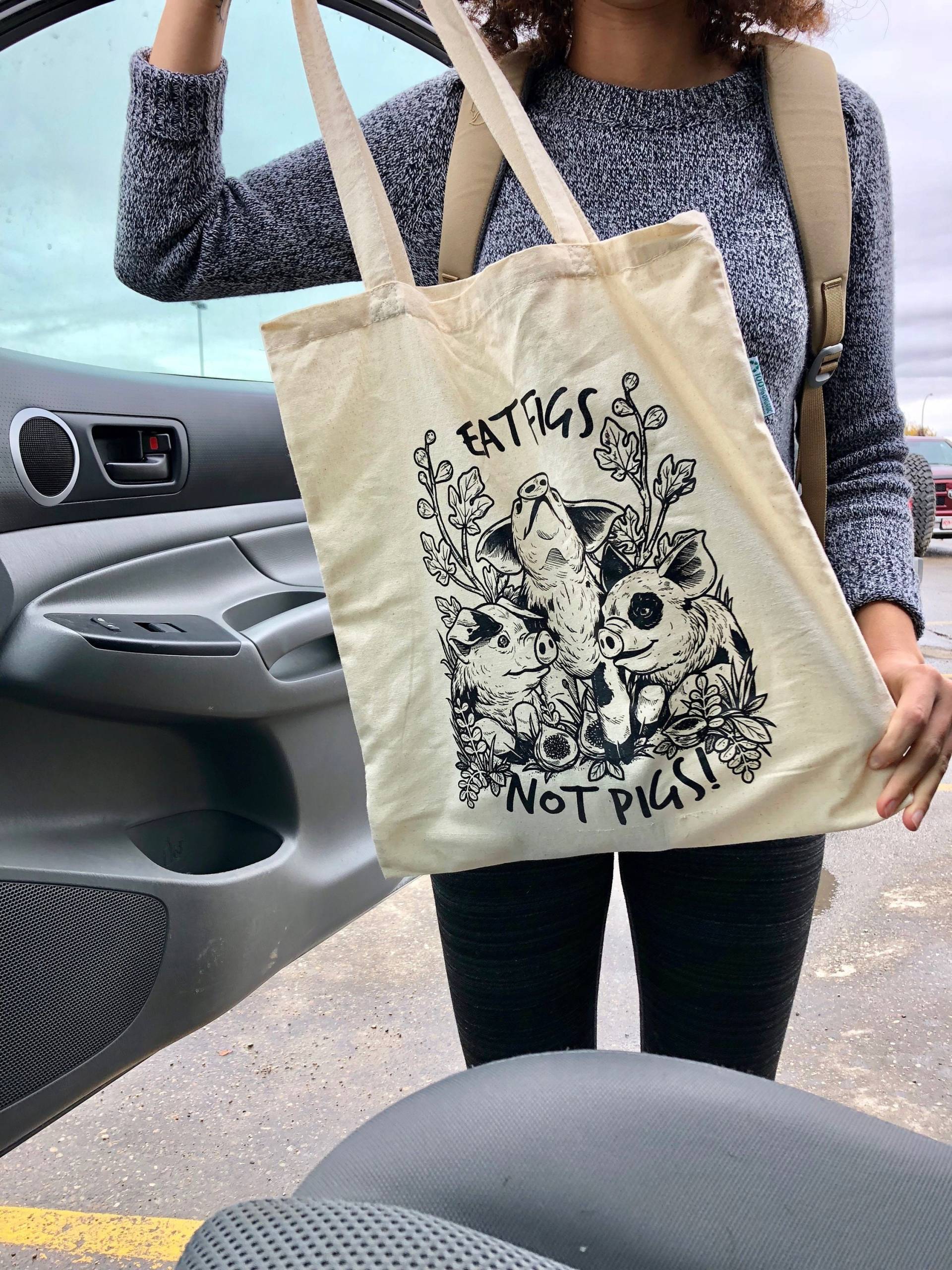 Eat Figs Not Pigs Tote Bag | Vegan, Vegane Tasche, Animal Rights, Tragetasche, Zero Waste Tasche von VeganVeins