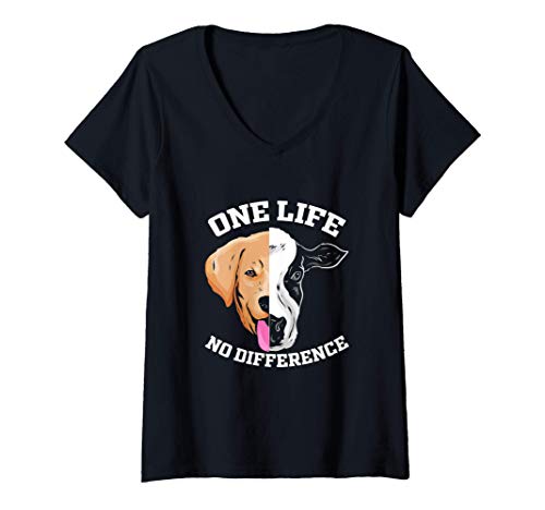 Damen Veganer Geschenk Vegan Tierfreund Kuh Tierschutz One Life T-Shirt mit V-Ausschnitt Damen Veganer Geschenk Vegan Tierfreund Kuh Tierschutz One Life T-Shirt mit V-Ausschnitt von Vegane Ernährung Tierfreunde Shop