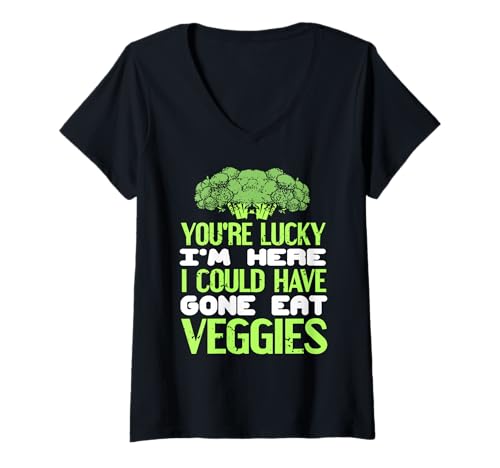 Damen Du Hast Glück Ich Bin Nicht Essen Gegangen T-Shirt mit V-Ausschnitt Damen Du Hast Glück Ich Bin Nicht Essen Gegangen T-Shirt mit V-Ausschnitt von Vegane Laune Und Lust Auf Pflanzenkost